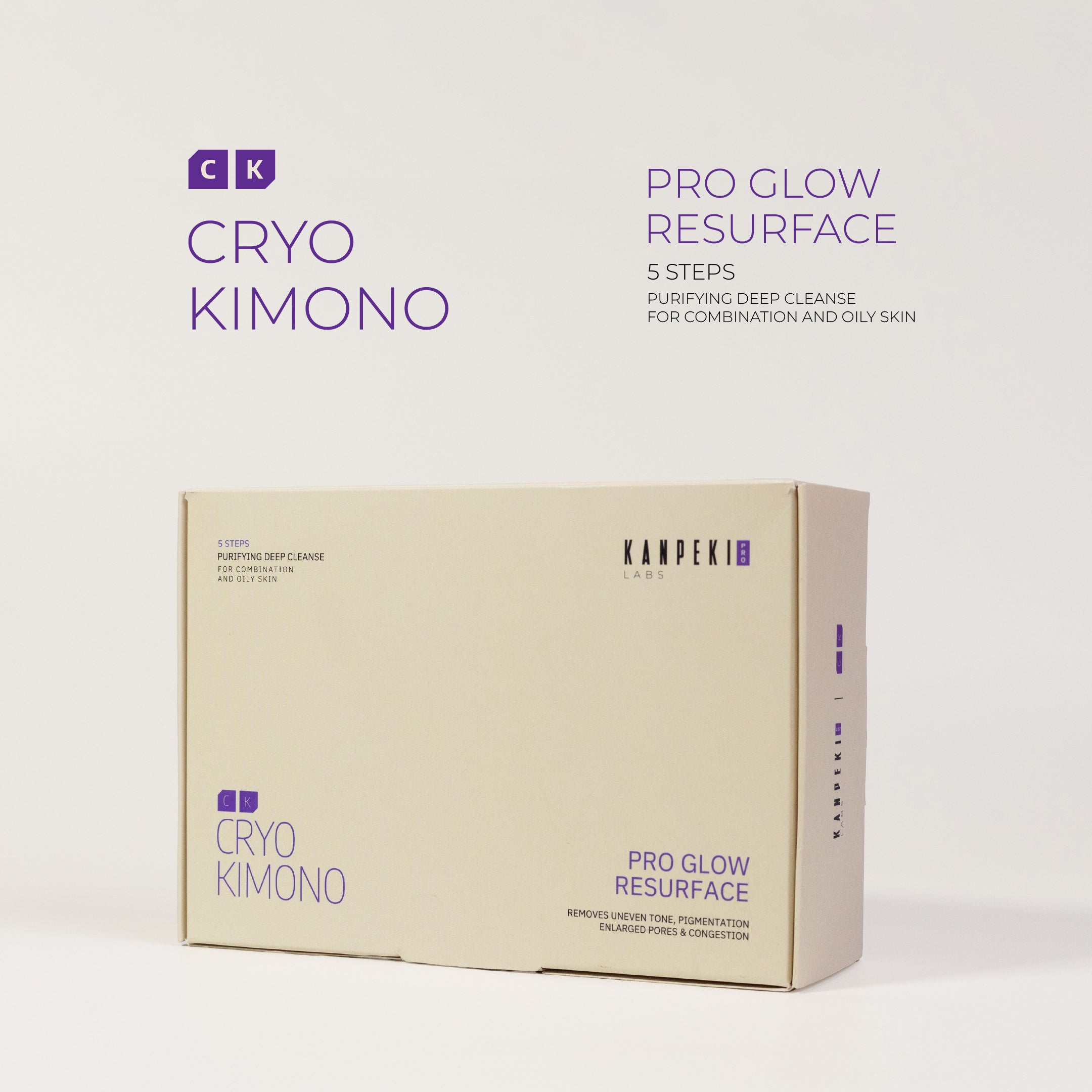 Kanpeki Labs Cryo Kimono Pro Glow Resurface - 5 Steps Facial Kit with Peel Off Algae Mask - 2 Doses